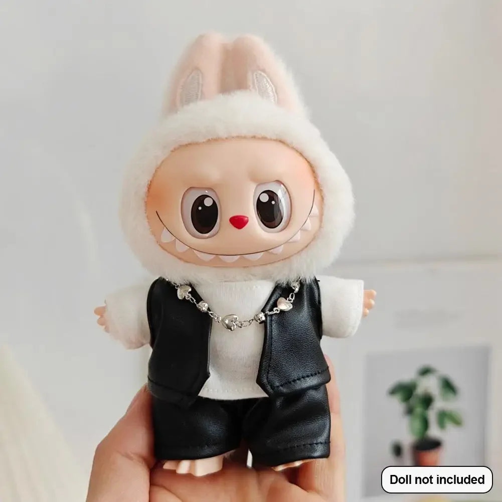 For 17cm Labubu v1/v2/v3  doll baby clothes heart Dolls Accessories Elegant Set DIY Overalls Set Decoration Accessories