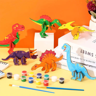 24pcs Dinosaur Wooden Model Dinosaur Set Unfinished Wooden Model Dinosaur to Paint DIY Handicraft  Kits for Home Decor Gift