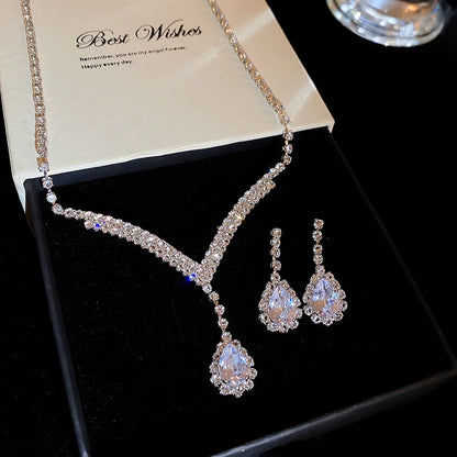3 Pcs Square Geometric Rhinestone Pendant Necklaces for Women Advanced Collar Chains Luxury New in Earrings Fashion Jewelry Sets
