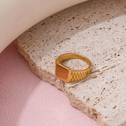 Joolim Jewelry High End Pvd Wholesale Waterproof Trendy Geometric Width Square Stainless Steel Ring for Women