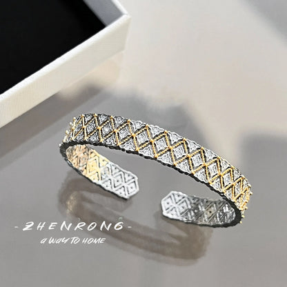 Foydjew Italian Vintage Hewelry Rhombus Carved Hollow Bracelets Bangles Ring Medieval Style Retro Jewelry Sets For Women