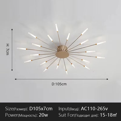 Modern Flower Shape Ceiling Lamp for Living Room Dining Room Flush Mount Metal Acrylic Sputnik Firework Petal Lighting Fixture