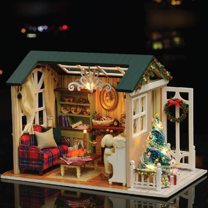 Diy With Dollhouse Furniture Light Wooden Casa Roombox Doll House  Handmade Home Assembly MiniatureToys Christmas Birthday Gifts