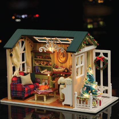 Diy With Dollhouse Furniture Light Wooden Casa Roombox Doll House  Handmade Home Assembly MiniatureToys Christmas Birthday Gifts