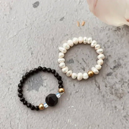 Freshwater Pearl Wedding Rings For Women Handmade Obsidian Opal Jewelry Stainless Steel Natural Stone Statement Ring