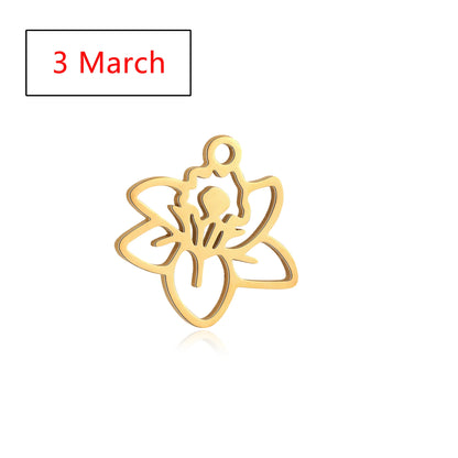 5Pcs Stainless Steel Birth Month Flower Charms Birthday Flower Dangles Plant Floral Pendant DIY Necklace Earrings Jewelry Making