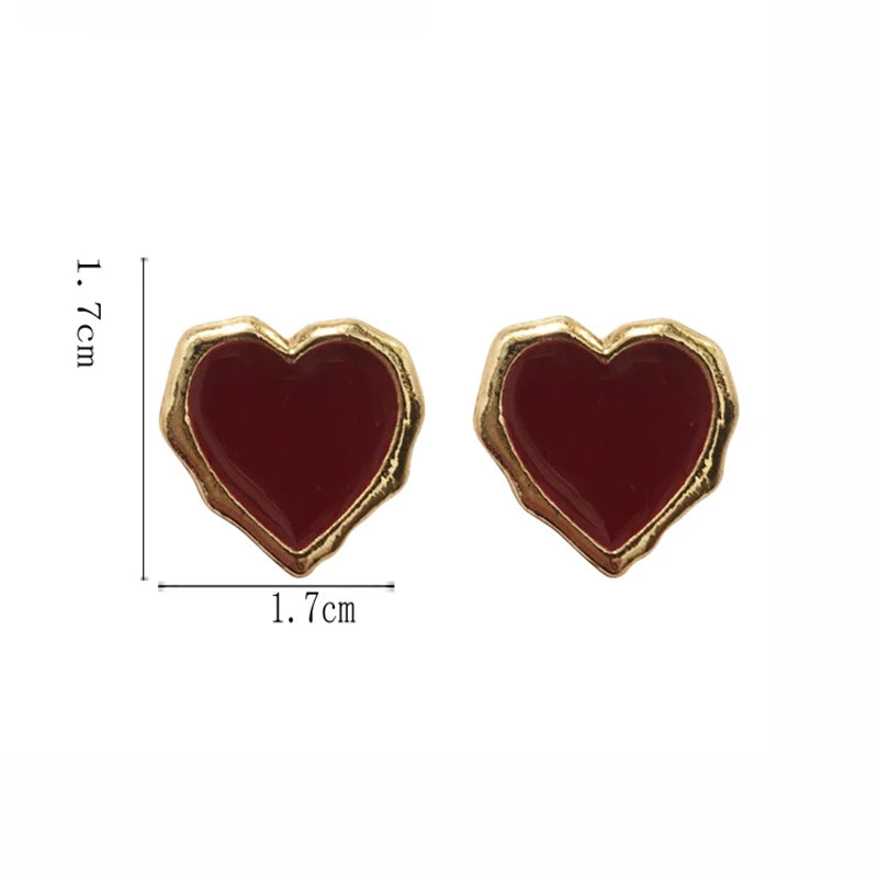 Big Peach Red Heart Stud Earrings for Women Korean Simple Fashion Enamel Cute Geometry Jewelry Accessories Gift