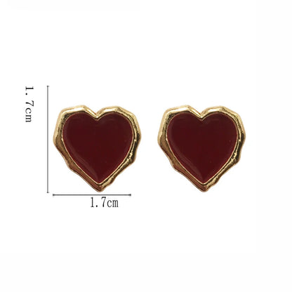 Big Peach Red Heart Stud Earrings for Women Korean Simple Fashion Enamel Cute Geometry Jewelry Accessories Gift