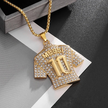 Full Zircon Pendant Necklace Hip Hop Cool Mumber 10 Super Soccer Star Fan Stainless Steel Clavicle Charming Jewelry Men Necklace